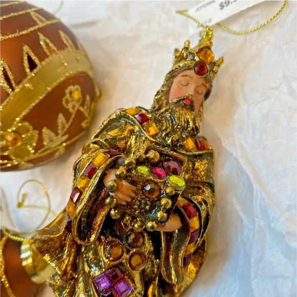 Brown W Gold Decor Glass Ball Teardrop N A King Christmas Ornaments Set of 3 - Picture 7 of 11
